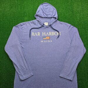 Bar Harbor Maine Hoodie Sweatshirt Mens XL Blue Pullover Lightweight Graphic
